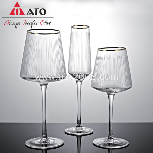 Vertical Etched Lines red Wine Glasses
